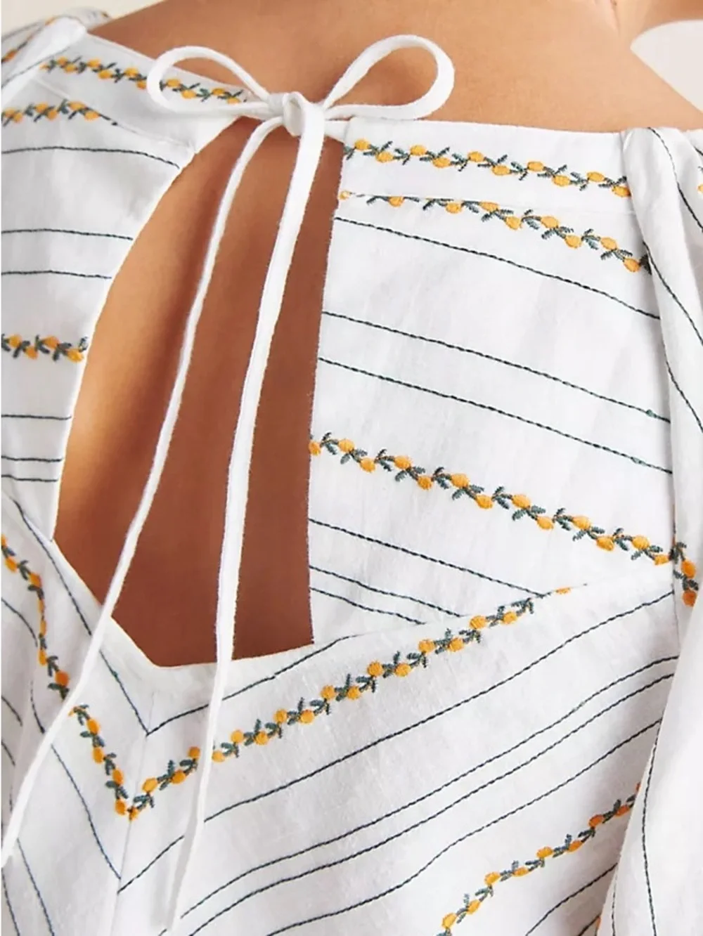 Anthropologie Maeve Fruit Puff-Sleeved Top Embroidered Chevron Split-Neck Top 12